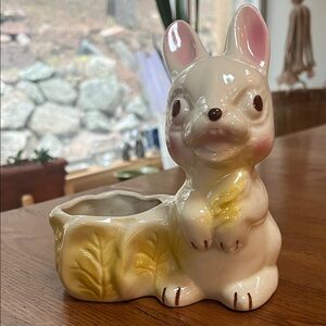 Vintage Shawnee Bunny Planter in White and Pink - 1950s